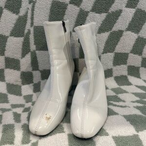white, patent (shiny) finish ankle boots